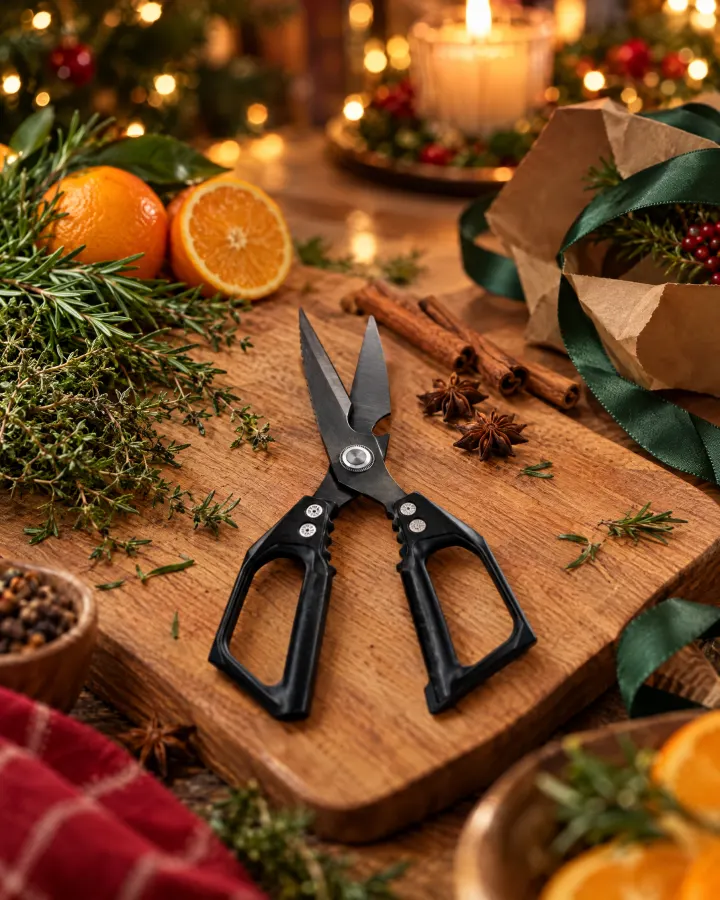 Universal-Küchenschere in weihnachtlicher Szene