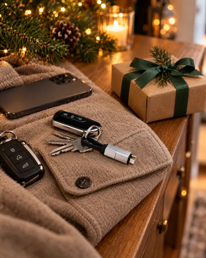 Lade- und Datenkabel 100 W in weihnachtlicher Szene